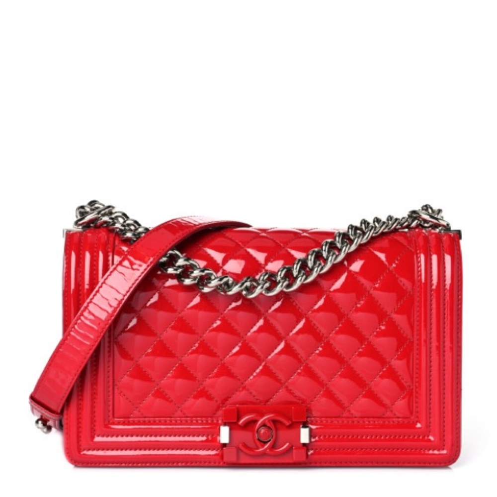 Chanel Patent Calfskin Quilted Medium Plexiglass Boy Bag – Red